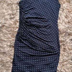 Vince Camuto Black and Blue Polka Dot One Shoulder Dress
